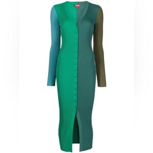 ‼️RARE‼️🎸STAUD🎸🔥NWT🔥 "Shoko" ribbed colorblock sweater dress in Fern— Size S